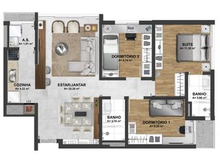 Opção 3 dormitórios 85,87m² privativos e 2 vagas com ou sem depósito  
