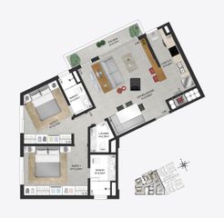 Planta baixa ilustrada do apartamento tipo final 3 do empreendimento Match da construtora Zuckhan.
