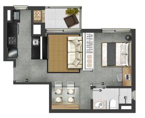 1 dormitório 45,88m² - Tipo final 03