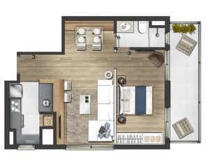 1 dormitório 60,33m² - Tipo final 04