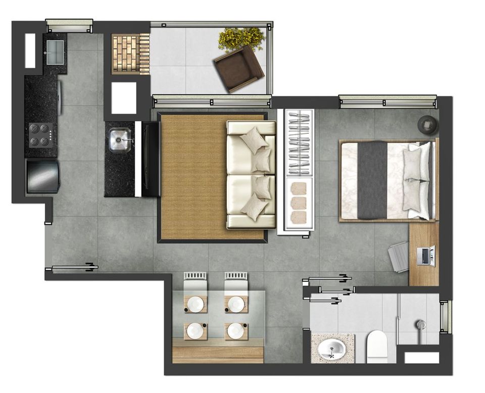 1 dormitório 45,88m² - Tipo final 03