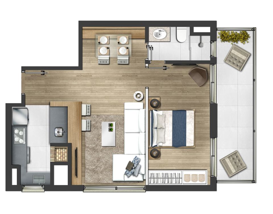 1 dormitório 60,33m² - Tipo final 04
